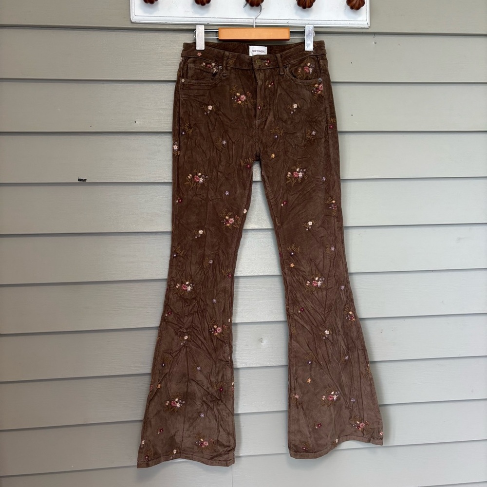 Women's Brown Embroidered Flare Pants
